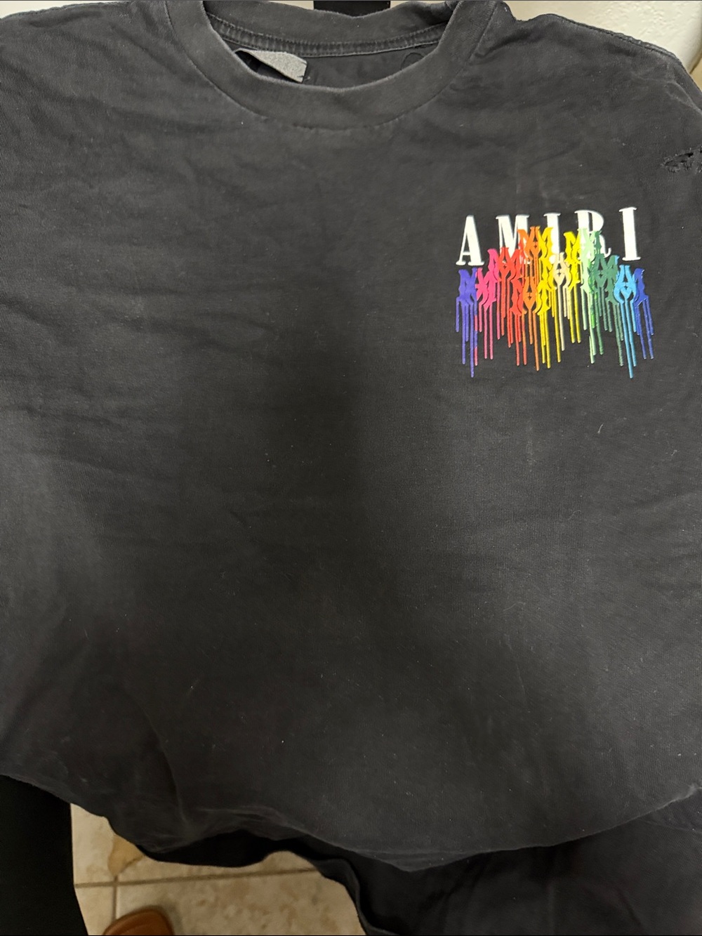 AMIRI Black Shirt Print with Rainbow Drip Logo